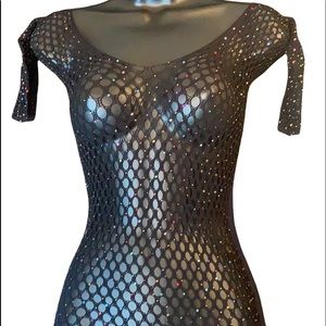 Lace Hollow Out Rhinestone Skinny Bodystocking